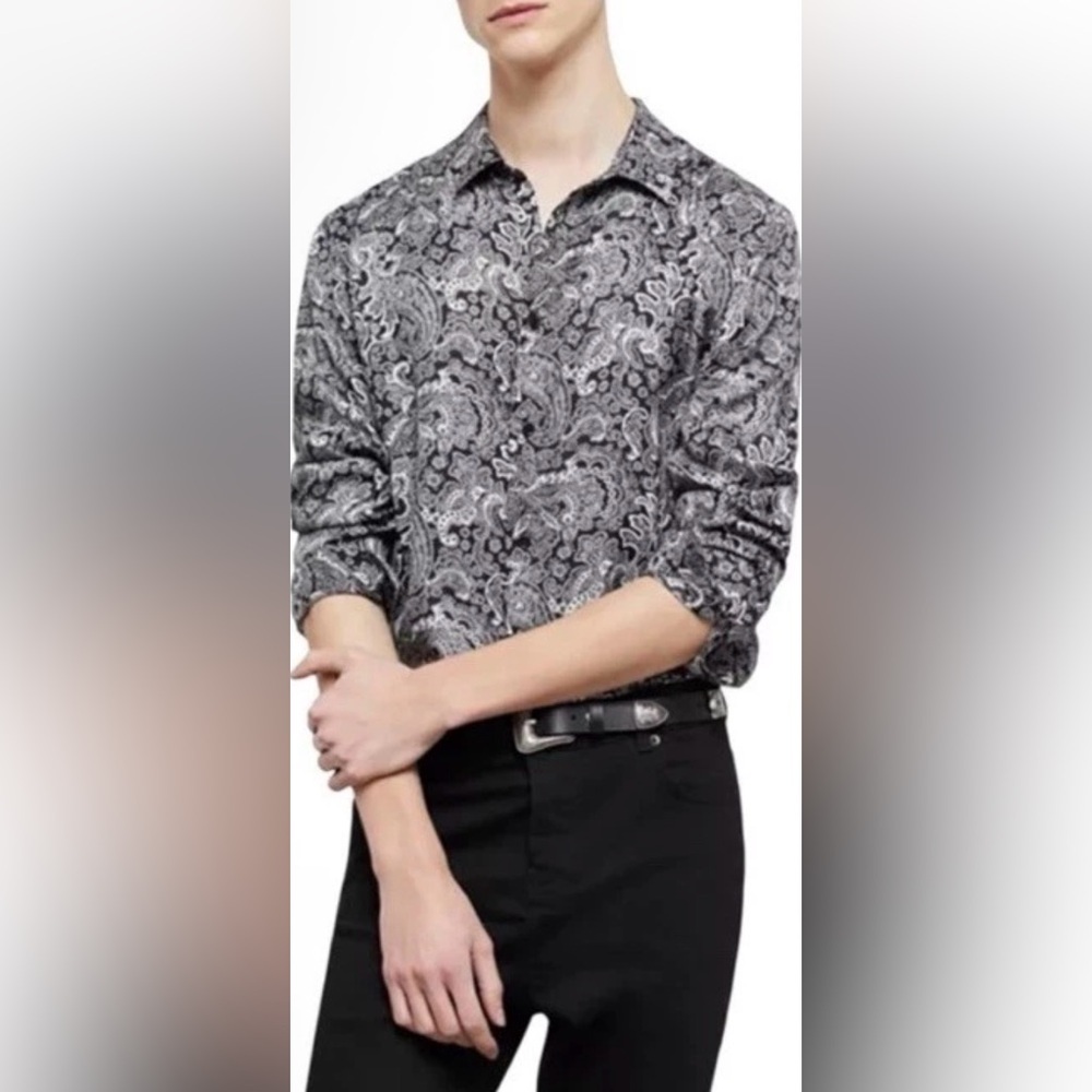 The Kooples Paisley Print Button Down Shirt Sz M Long Sleeve Nwt